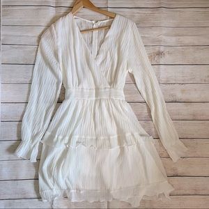 White faux wrap long sleeve dress